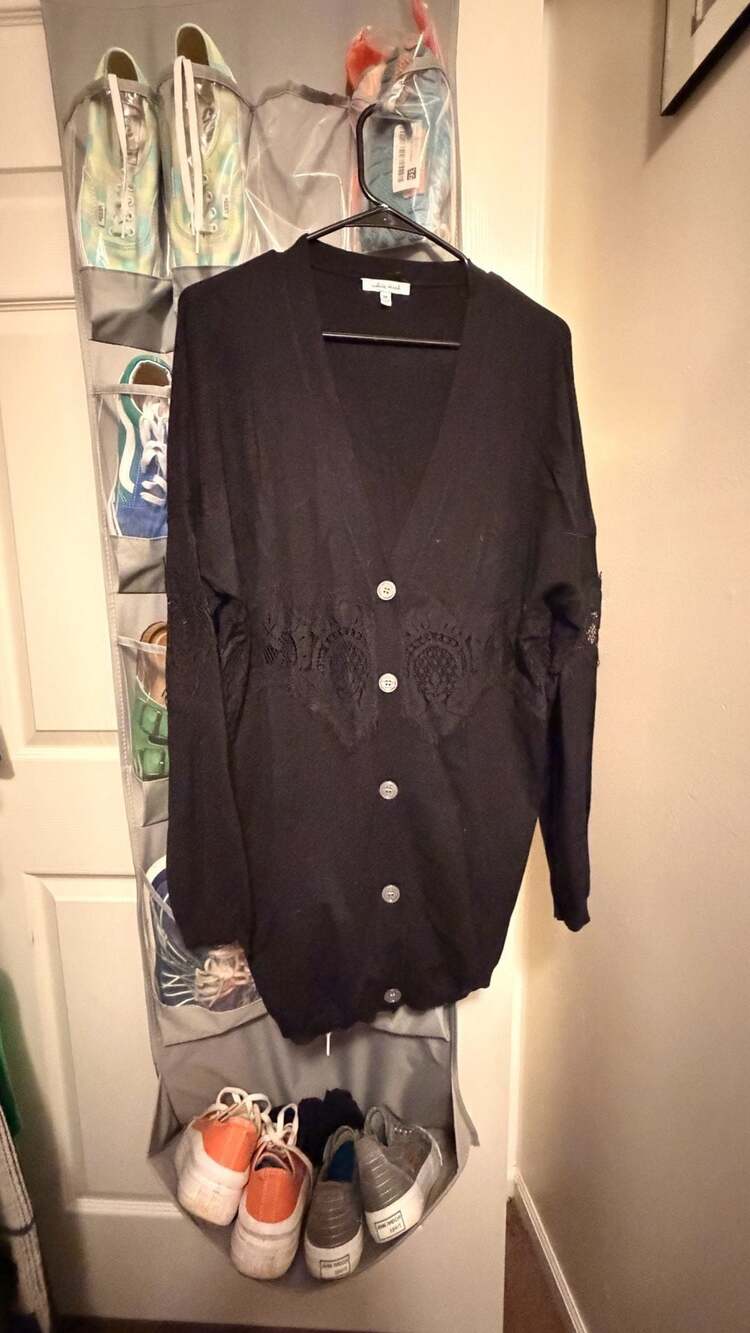 White Birch Black Long Sleeve Cardigan with Lace Detail